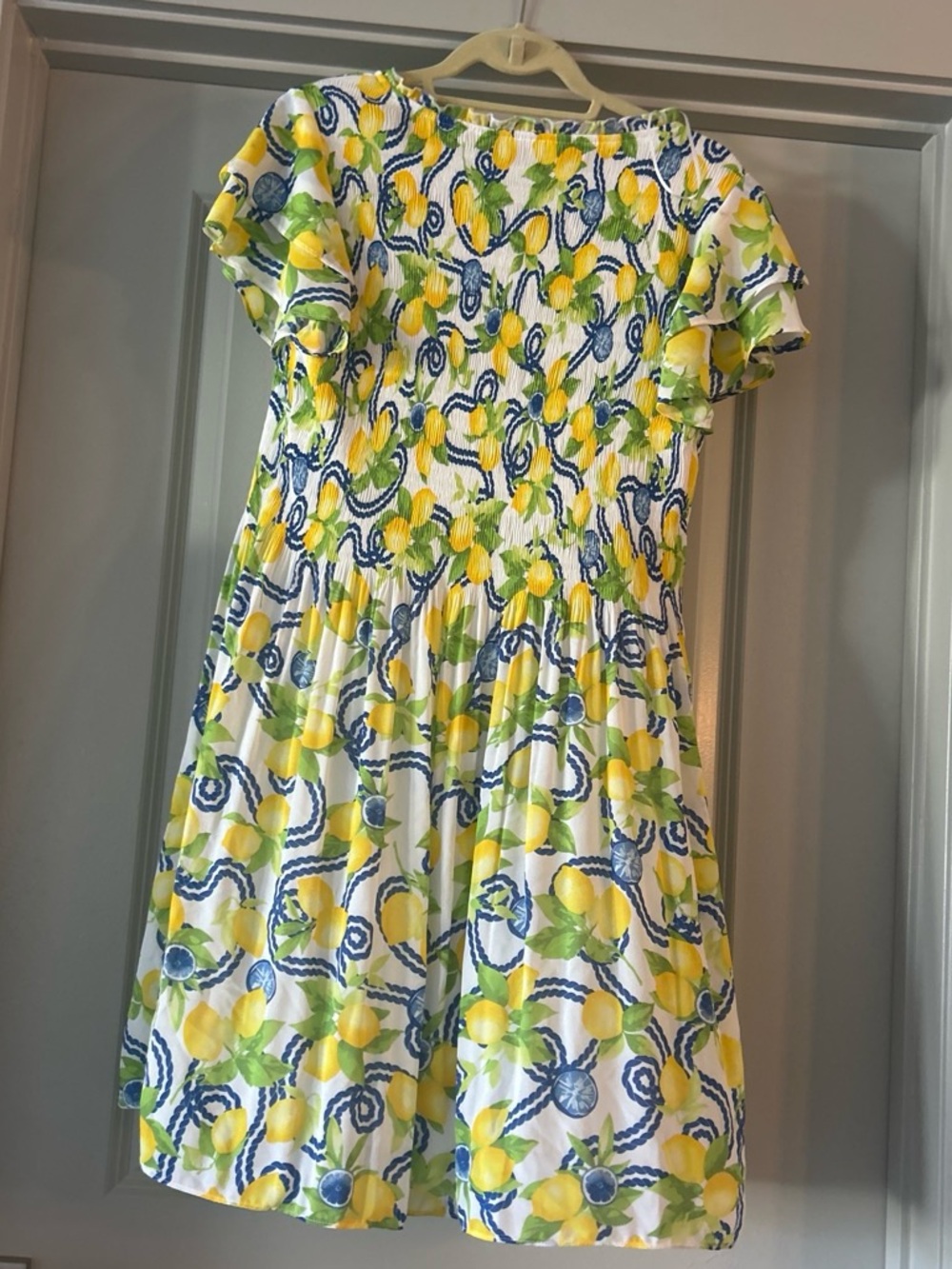 Elle Floral Lemon-Print Cotton Sundress in White, Yellow & Blue - Picture 4 of 4